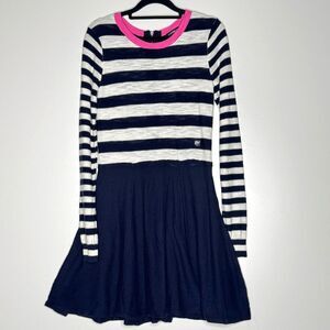 New Express Stripe Blocked Sweater Skater Dress Knit Nautical Womens Size Medium